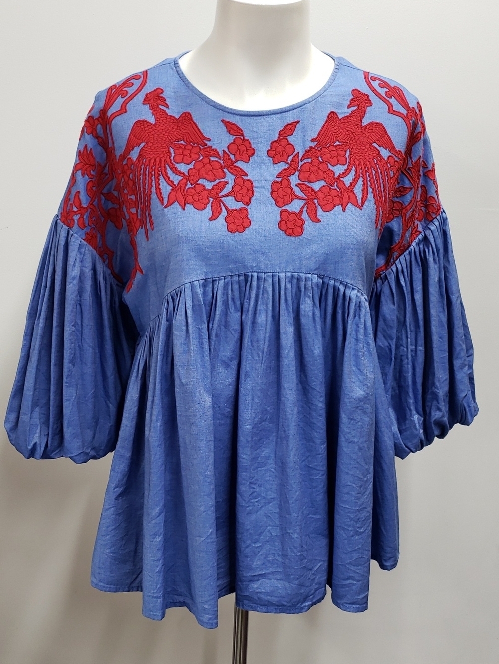 Anthropologie Hemant & Nandita Lianna Embroidered Blouse Women's XS Boho Cottage